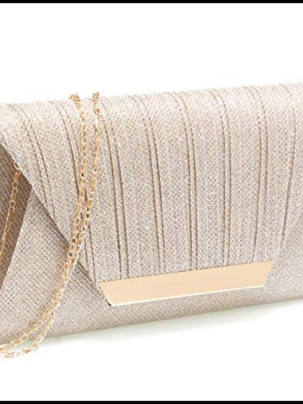 Sparkling Mesh Evening Clutch with Detachable Chain Strap Gold Metal Alloy